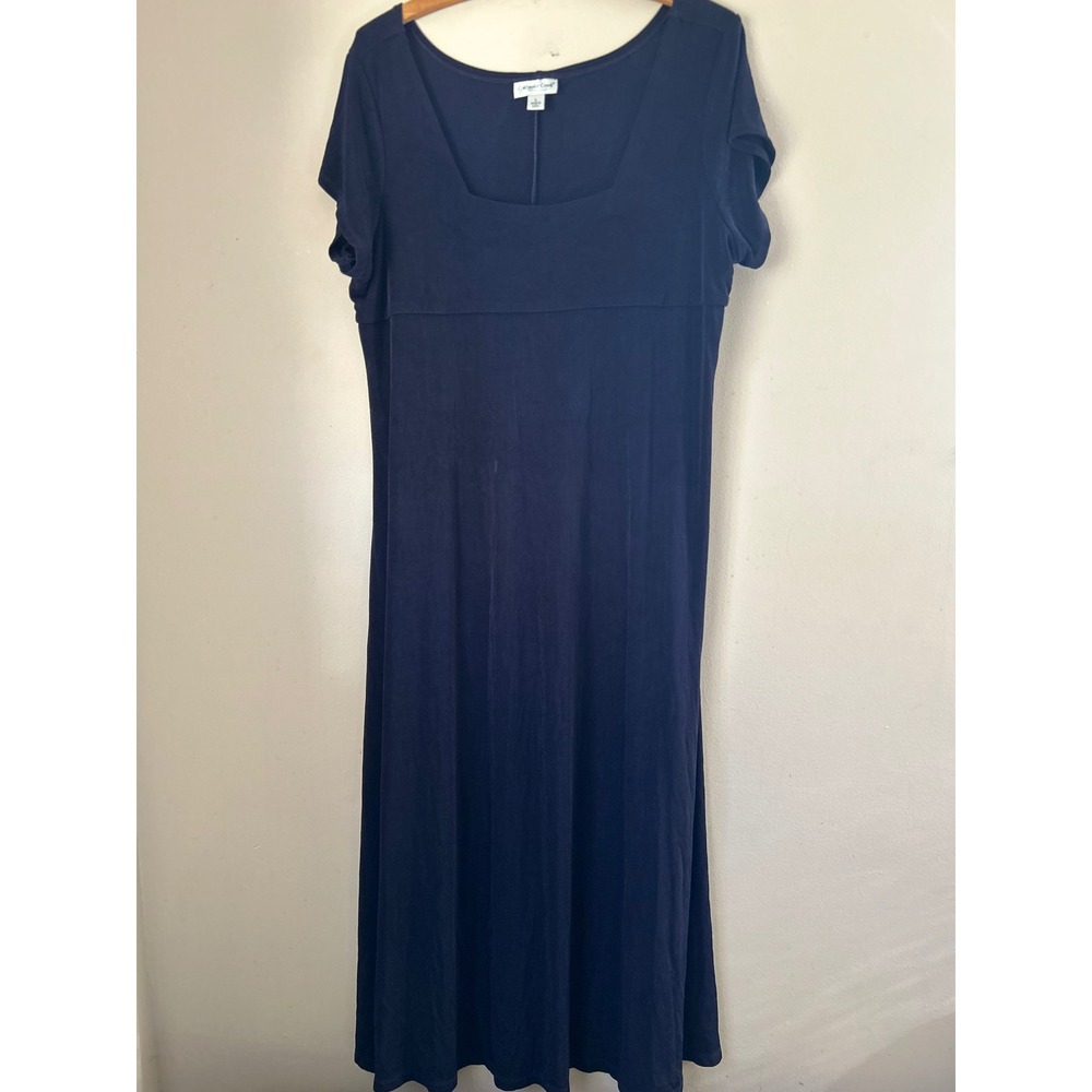 90s Coldwater Creek Navy Blue Square Neck Cap Sleeve Maxi Dress Women's Size L‎